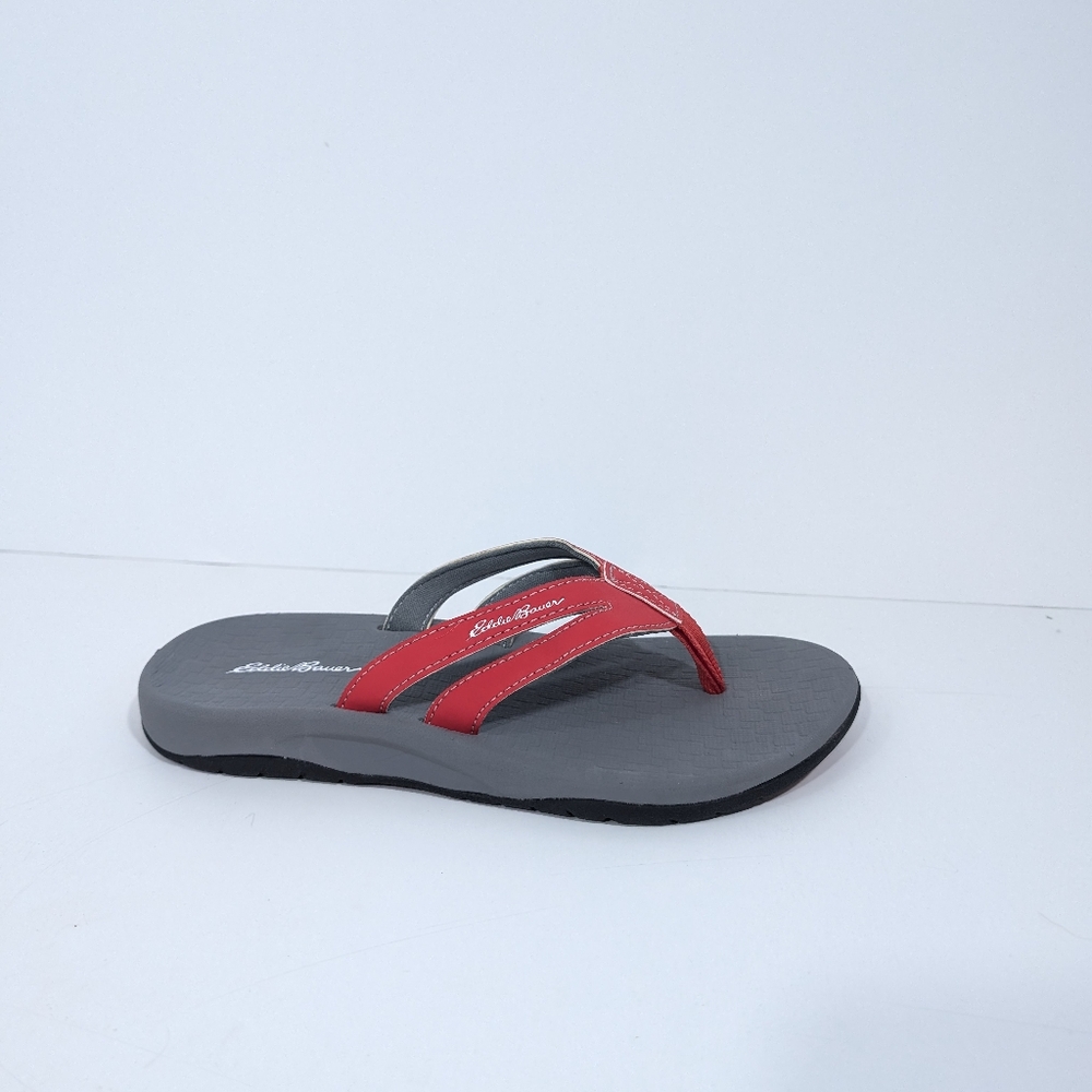 Eddie Bauer Women Flip Flops sz 7 Red Faux Leather Sandals Toe Post beach - Picture 6 of 10